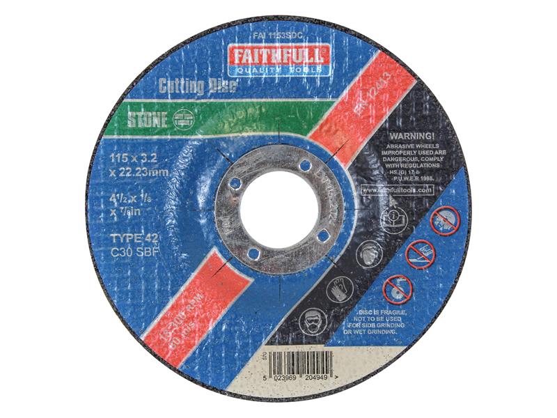 Depressed Centre Stone Cutting Disc 115 x 3.2 x 22.23mm, Faithfull