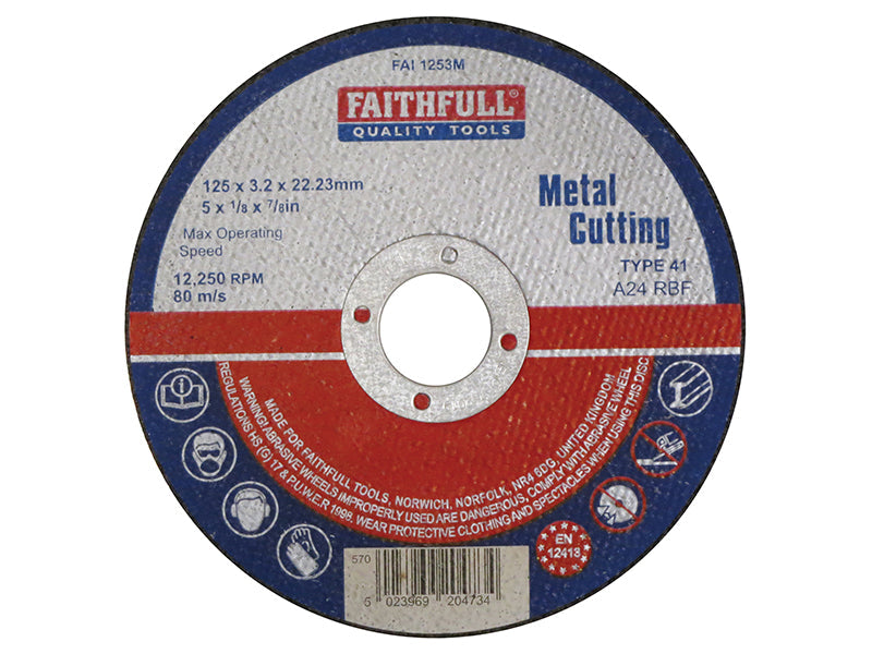 Metal Cut Off Disc 125 x 3.2 x 22.23mm, Faithfull