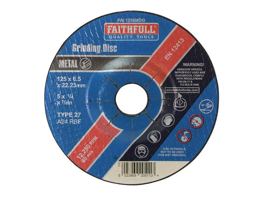 Depressed Centre Metal Grinding Disc 125 x 6.5 x 22.23mm, Faithfull