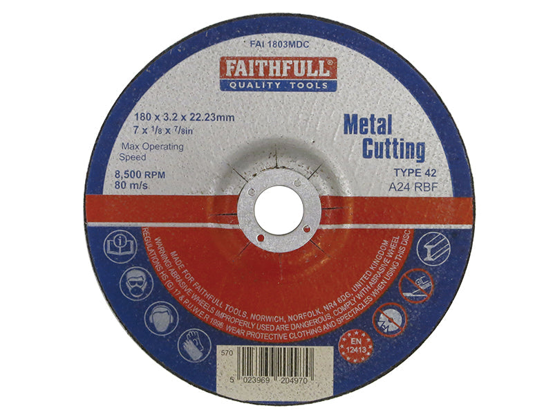 Depressed Centre Metal Cutting Disc 180 x 3.2 x 22.23mm, Faithfull