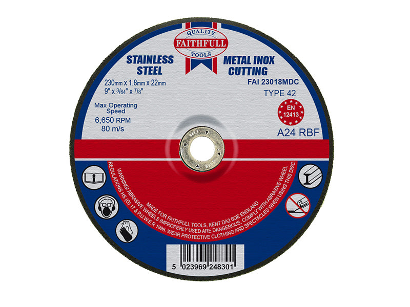 Depressed Centre Stainless Steel Cutting Disc 230 x 1.8 x 22.23mm, Faithfull