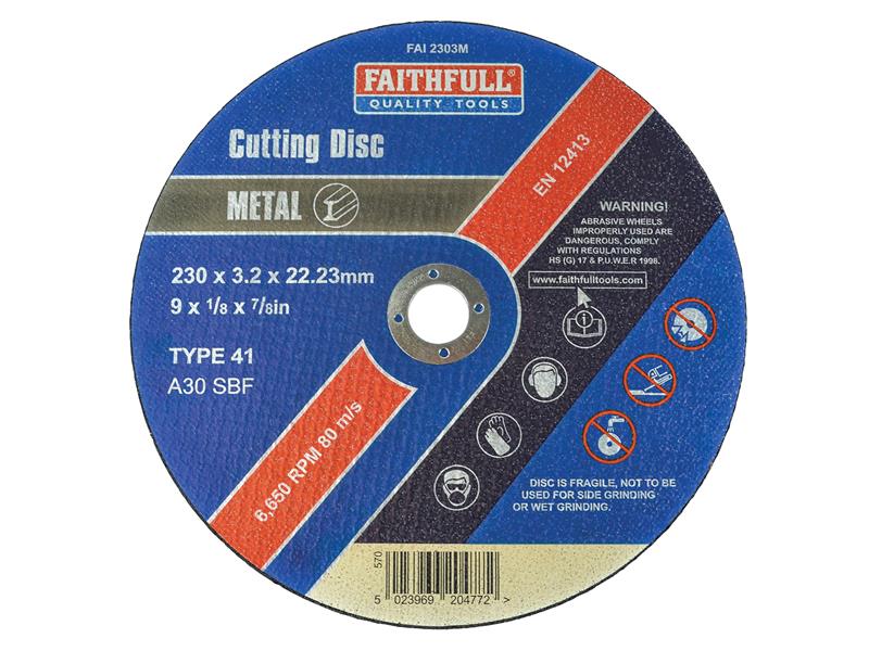 Metal Cut Off Disc 230 x 3.2 x 22.23mm, Faithfull