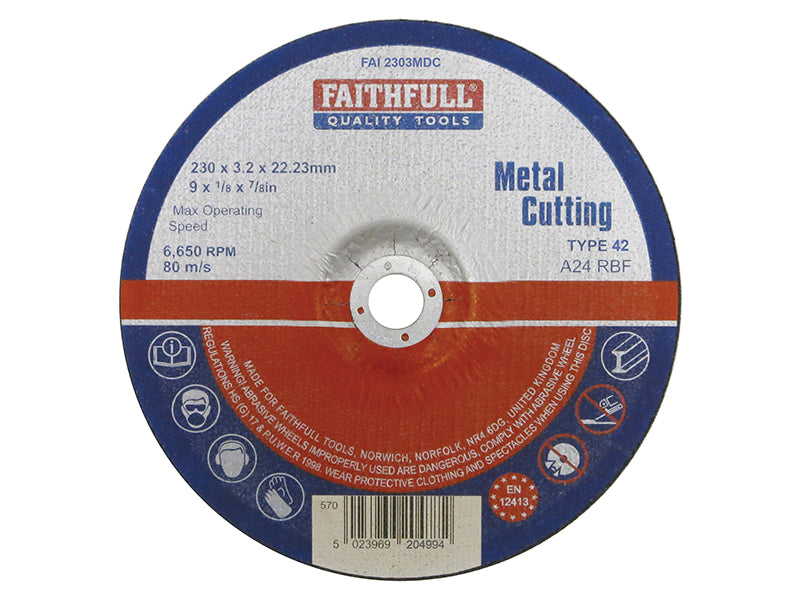 Depressed Centre Metal Cutting Disc 230 x 3.2 x 22.23mm, Faithfull