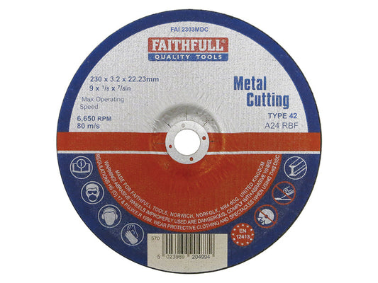 Depressed Centre Metal Cutting Disc 230 x 3.2 x 22.23mm, Faithfull