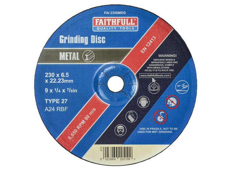 Depressed Centre Metal Grinding Disc 230 x 6.4 x 22.23mm, Faithfull