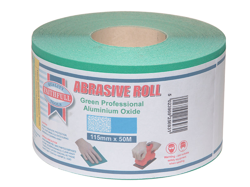 Aluminium Oxide Sanding Paper Roll Green 115mm x 50m 120G, Faithfull