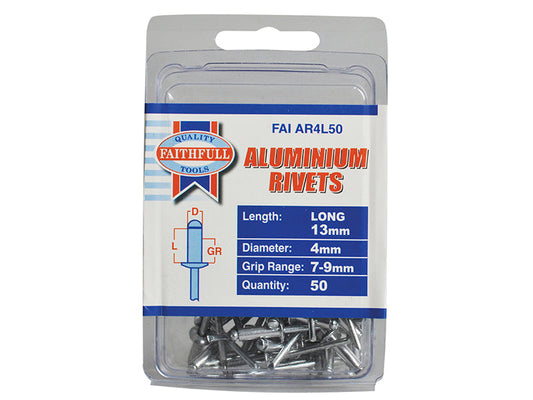 Aluminium Rivets 4 x 13mm Long Pre-Pack of 50, Faithfull