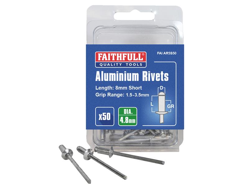 Aluminium Rivets 4.8 x 8mm Short Pre-Pack of 50, Faithfull