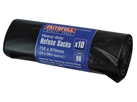 Heavy-Duty Black Refuse Sacks (Roll 10), Faithfull