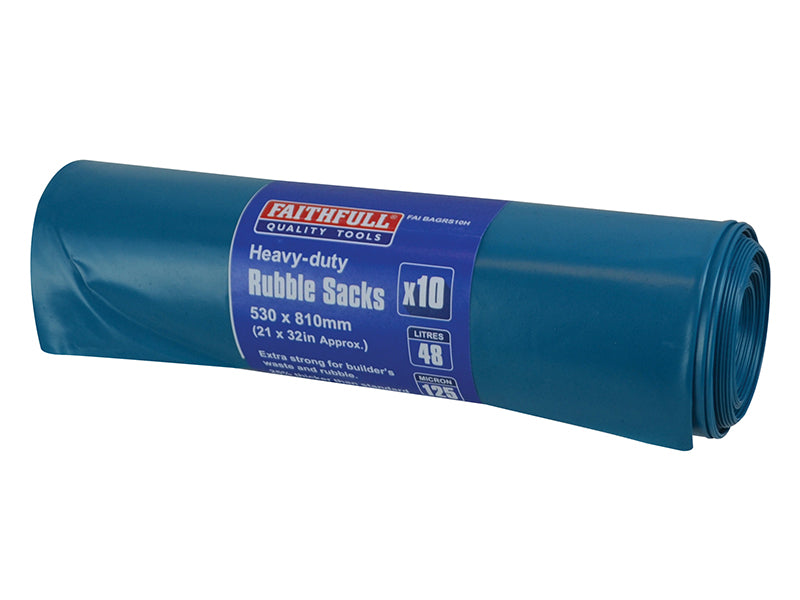 Blue Heavy-Duty Rubble Sacks (Roll 10), Faithfull