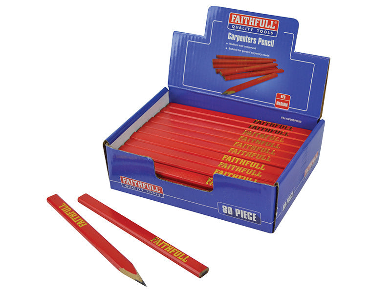 Carpenter's Pencils - Red / Medium (Display 80), Faithfull