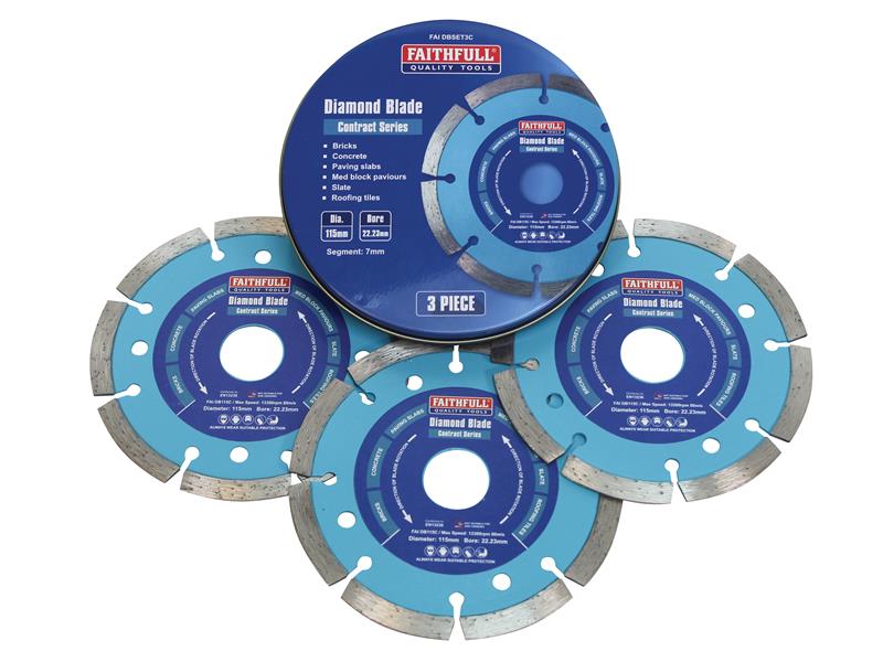 Contract Diamond Blades 115 x 22.2mm (Pack 3), Faithfull