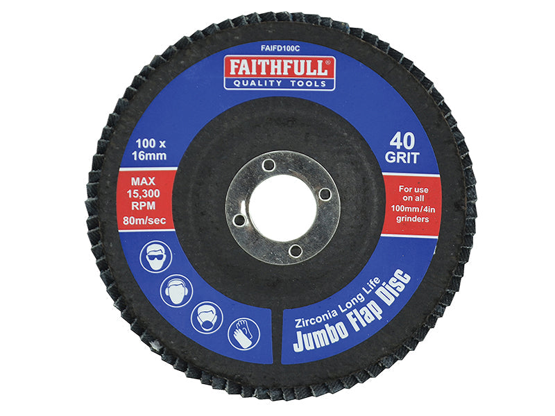 Abrasive Jumbo Flap Disc 100mm Coarse, Faithfull