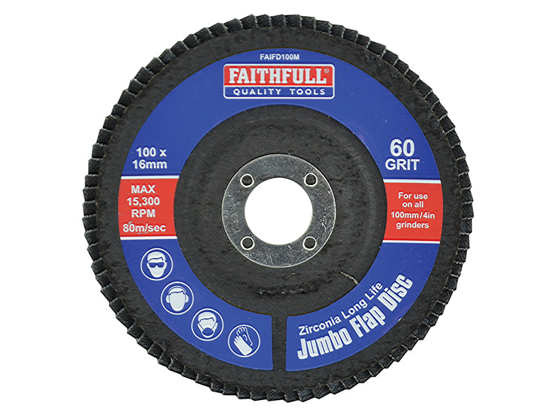 Abrasive Jumbo Flap Disc 100mm Medium, Faithfull