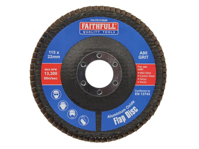 Aluminium Oxide Flap Disc 115 x 22mm 80 Grit, Faithfull