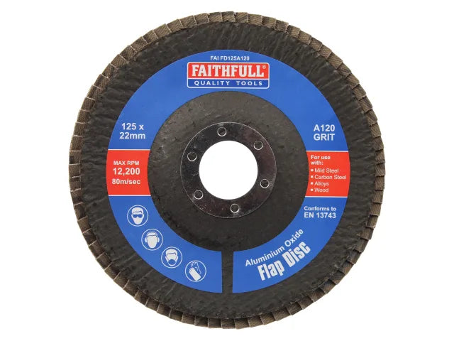 Aluminium Oxide Flap Disc 125 x 22mm 120 Grit, Faithfull