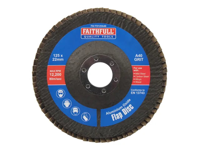 Aluminium Oxide Flap Disc 125 x 22mm 40 Grit, Faithfull