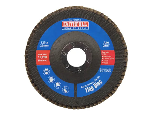 Aluminium Oxide Flap Disc 125 x 22mm 40 Grit, Faithfull