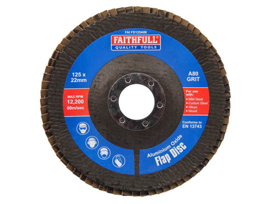 Aluminium Oxide Flap Disc 125 x 22mm 80 Grit, Faithfull