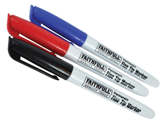 Fibre Tip Marker Pen Mixed (Pack 3), Faithfull