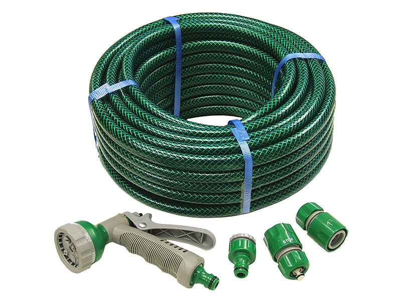 PVC Reinforced Hose 15m Fittings & Spray Gun, Faithfull