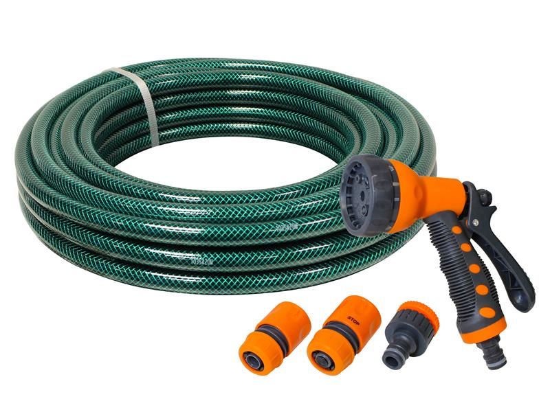 PVC Garden Hose 20m with Fittings & Spray Gun, Faithfull