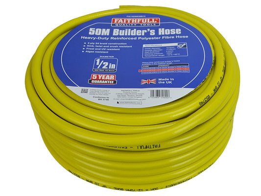 Heavy-Duty Reinforced Builder's Hose 50m 12.5mm (1/2in) Diameter, Faithfull