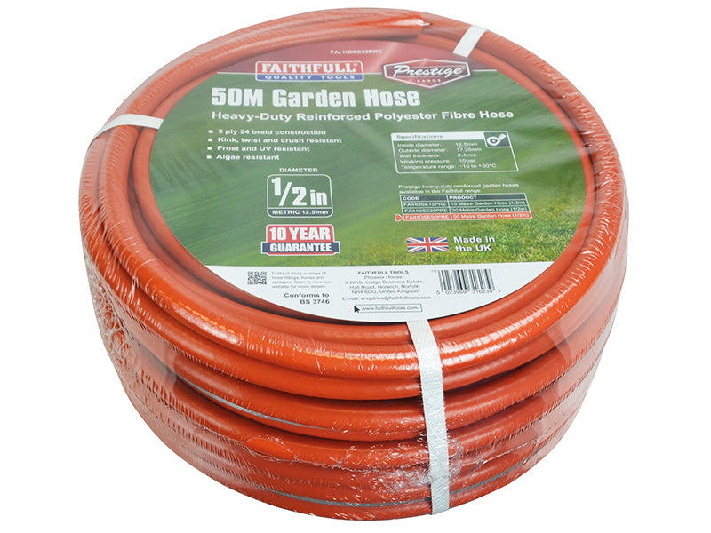 Prestige Heavy-Duty Garden Hose 50m 12.5mm (1/2in) Diameter, Faithfull