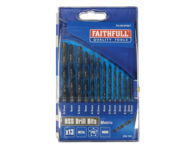 HSS Jobber Drill Bit Set, 13 Piece (1.5-6.5mm), Faithfull