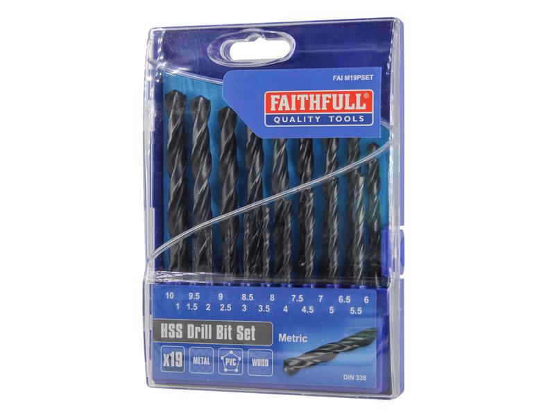 HSS Jobber Drill Bit Set, 19 Piece (1-10mm), Faithfull