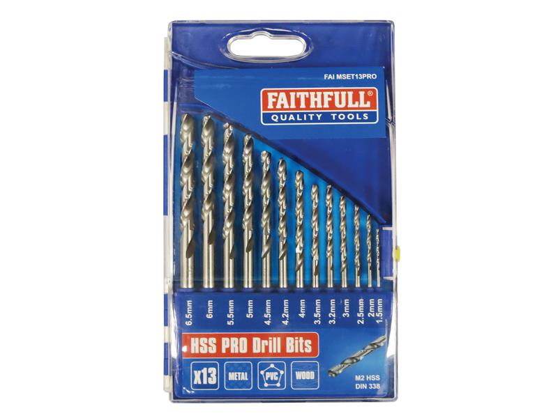 Professional HSS Jobber Drill Bit Set, 13 Piece (1.5 - 6.5mm), Faithfull