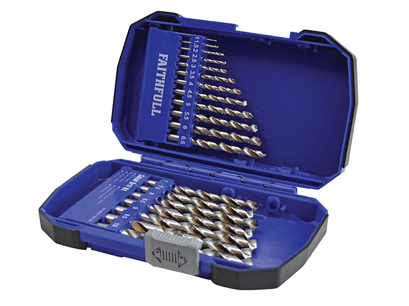 Cobalt HSS Drill Set M35 1-10mm 19 Piece, Faithfull