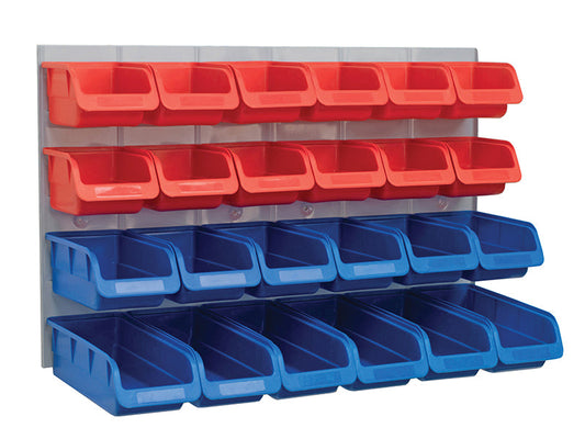 24 Plastic Storage Bins with Metal Wall Panel, Faithfull