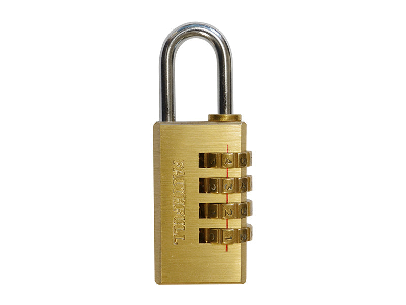 Brass Combination Padlock 20mm, Faithfull