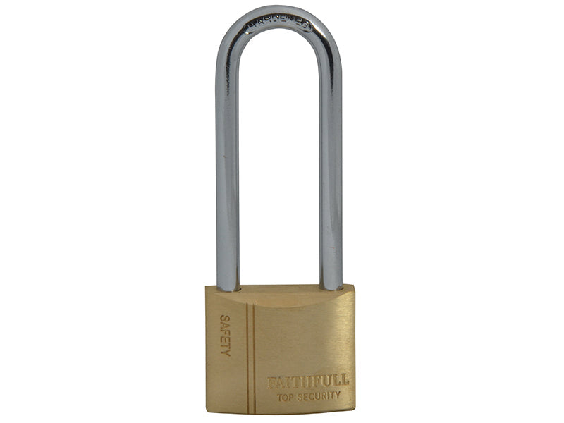 Brass Padlock 40mm Long Shackle 3 Keys, Faithfull