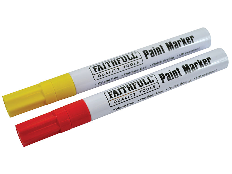 Paint Marker Pen Yellow & Red (Pack 2), Faithfull