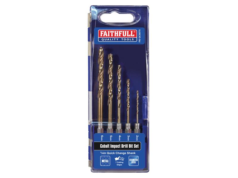 HSSE M35 Cobalt Quick-Change Impact Drill Bit Set, 5 Piece, Faithfull