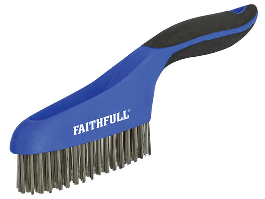 Scratch Brush Soft Grip 4 x 16 Row Stainless Steel, Faithfull