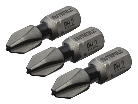 Phillips Impact Screwdriver Bits PH2 x 25mm (Pack 3), Faithfull