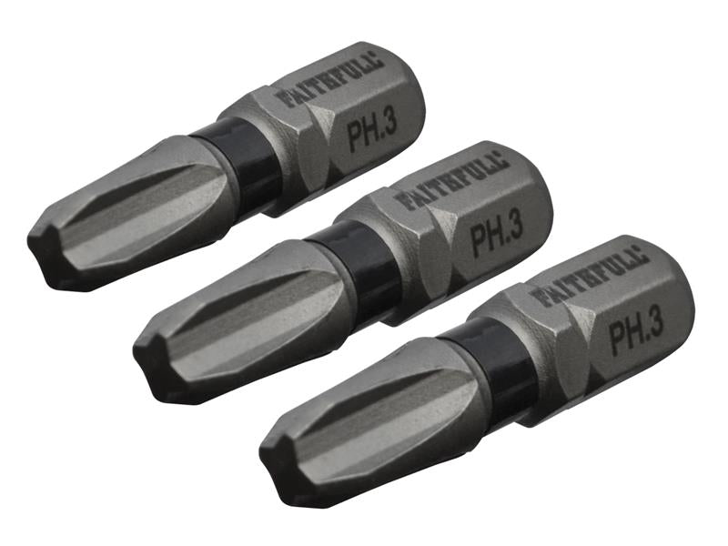 Philips Impact Screwdriver Bits PH3 x 25mm (Pack 3), Faithfull