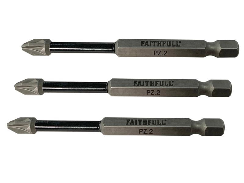 Pozidriv Impact Screwdriver Bits PZ2 x 75mm (Pack 3), Faithfull