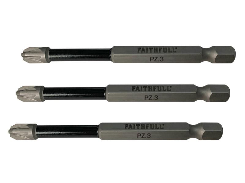 Pozidriv Impact Screwdriver Bits PZ3 x 75mm (Pack 3), Faithfull