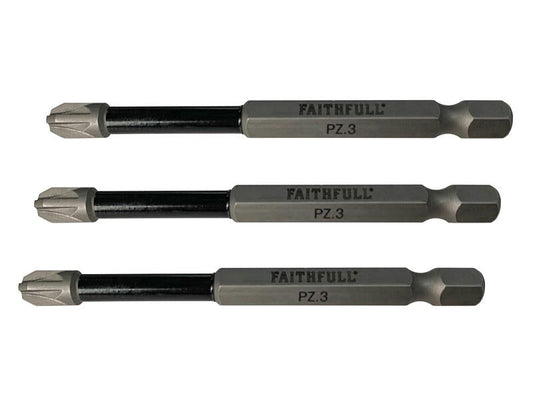 Pozidriv Impact Screwdriver Bits PZ3 x 75mm (Pack 3), Faithfull