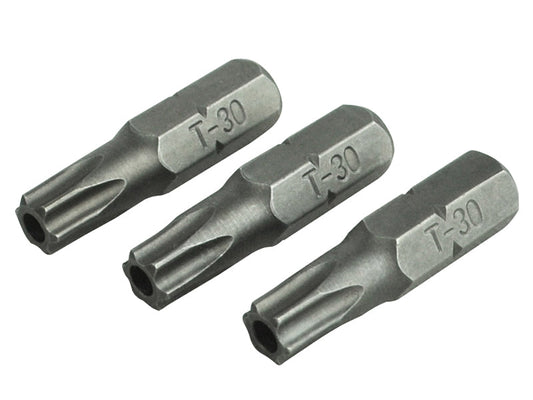 Security S2 Grade Steel Screwdriver Bits T30S x 25mm (Pack 3), Faithfull