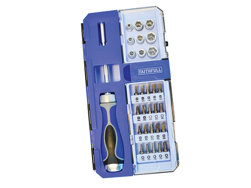 Ratchet Screwdriver & Socket Set, 33 Piece, Faithfull