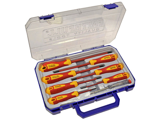 VDE Soft Grip Screwdriver Set (Case), 8 Piece, Faithfull