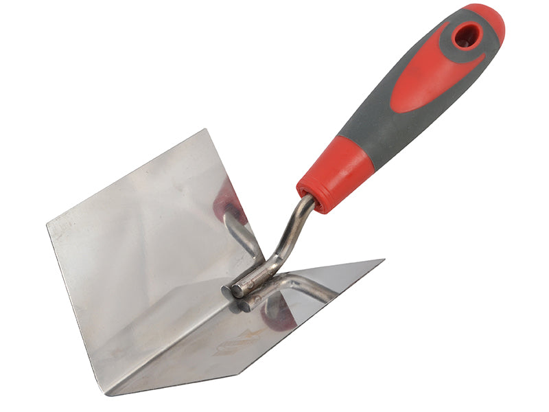 Internal Corner Trowel Stainless Steel Soft Grip Handle 4 x 3 x 3in, Faithfull