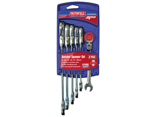 Ratchet Combination Spanner Flex Head Set, 6 Piece, Faithfull