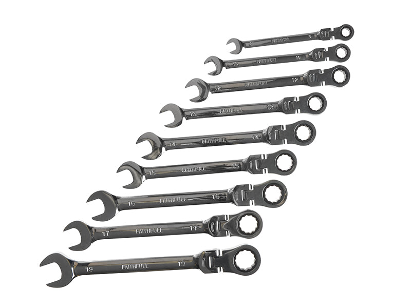 Ratchet Combination Spanner Flex Head Set, 9 Piece, Faithfull