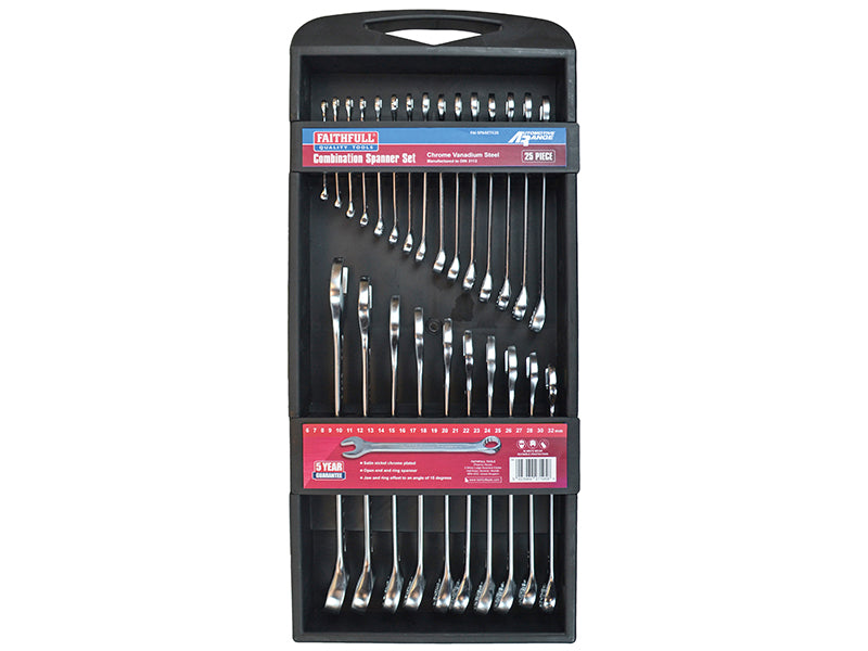 Chrome Vanadium Comb Spanner Set, 25 Piece, Faithfull